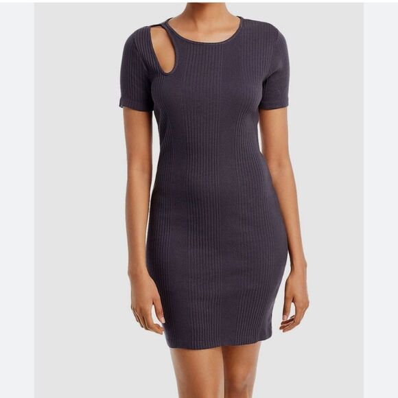 Monrow Dresses & Skirts - Monrow Women's Black Ribbed Short Sleeve Cutout Mini T-Shirt Dress Size XS